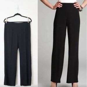 Eileen Fisher 100% Silk Crepe Georgette Side Zip Minimalist Pants Black Size S